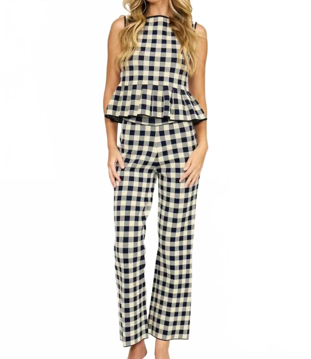 NEW LUCY PARIS clara peplum set knit top & monette pants in navy cream
